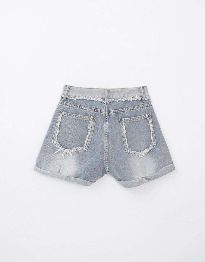 Cuffed Fringe Jeans Denim Shorts