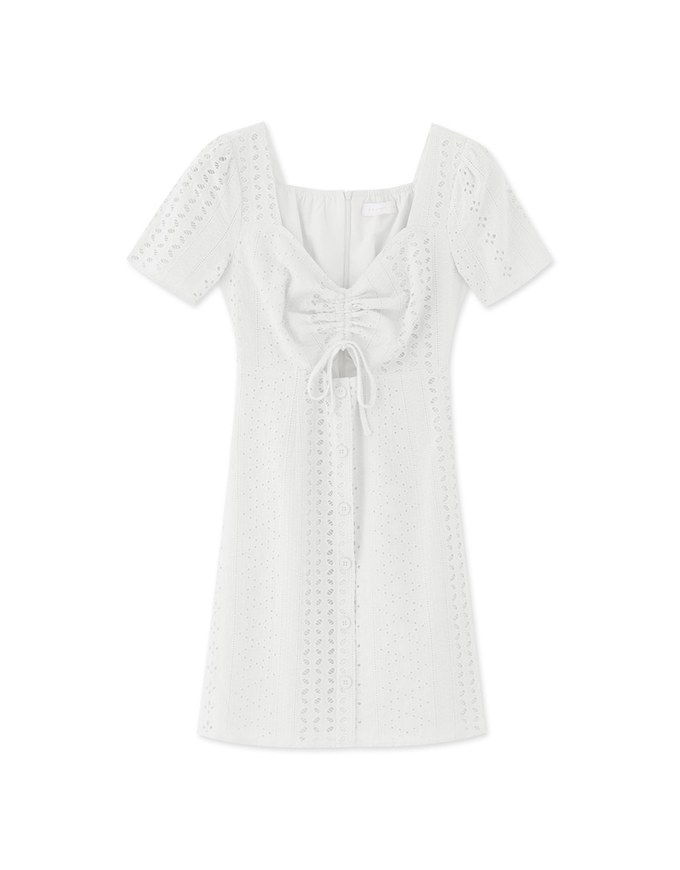 French Embroidered Hollow Tie Mini Dress