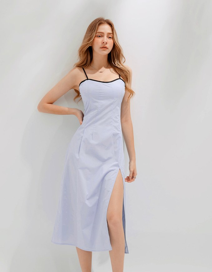 Side Slit Strap Padded Midi Dress