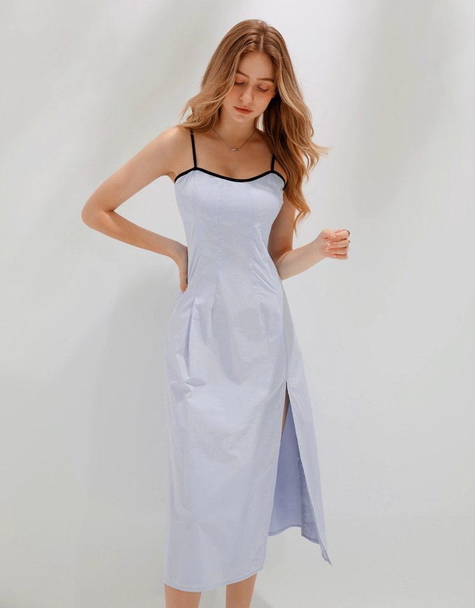 Side Slit Strap Padded Midi Dress