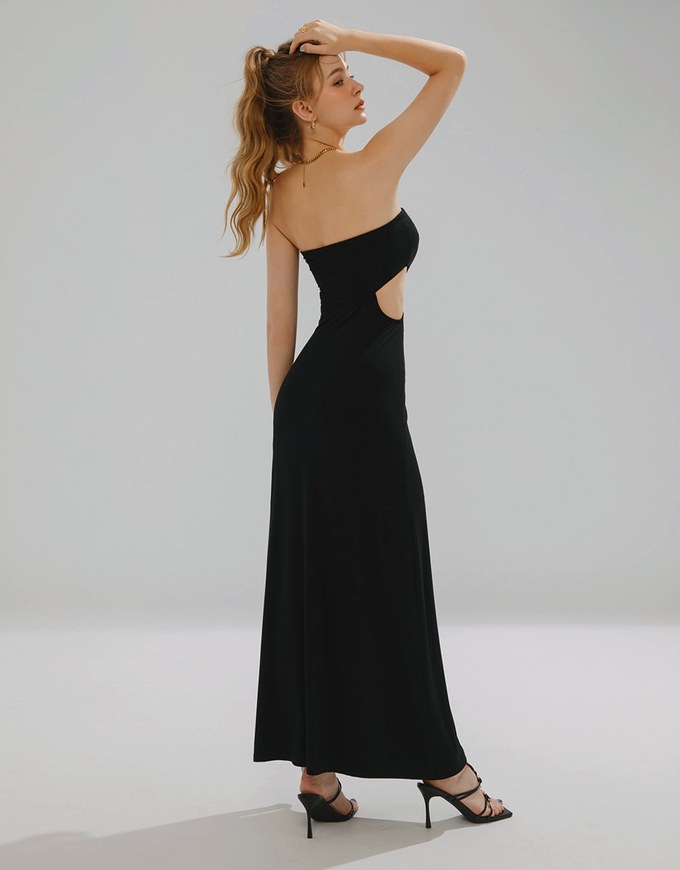 Modal Hollow Slit Tube Padded Maxi Dress