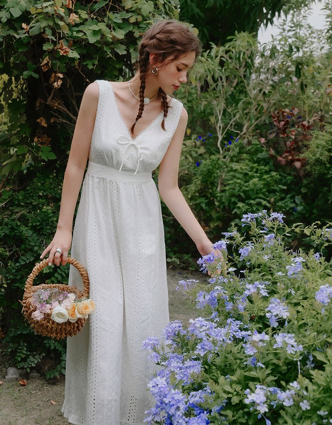 French Lace Bow Tie Maxi Dress