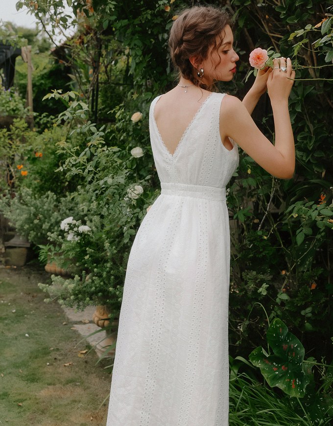 French Lace Bow Tie Maxi Dress