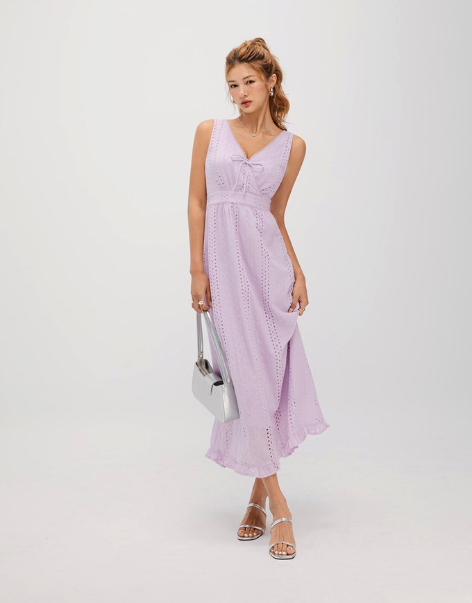 French Lace Bow Tie Maxi Dress