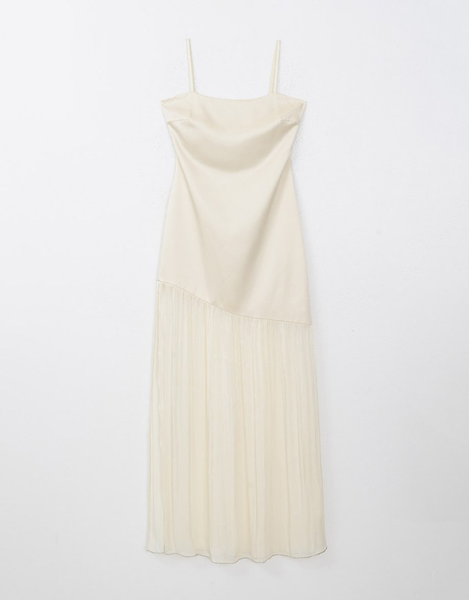 Glossy Satin Splice Cami Padded Maxi Dress