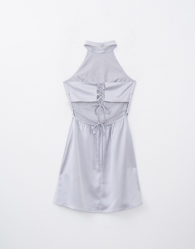 Satin Halter Corset Tie Padded Mini Dress