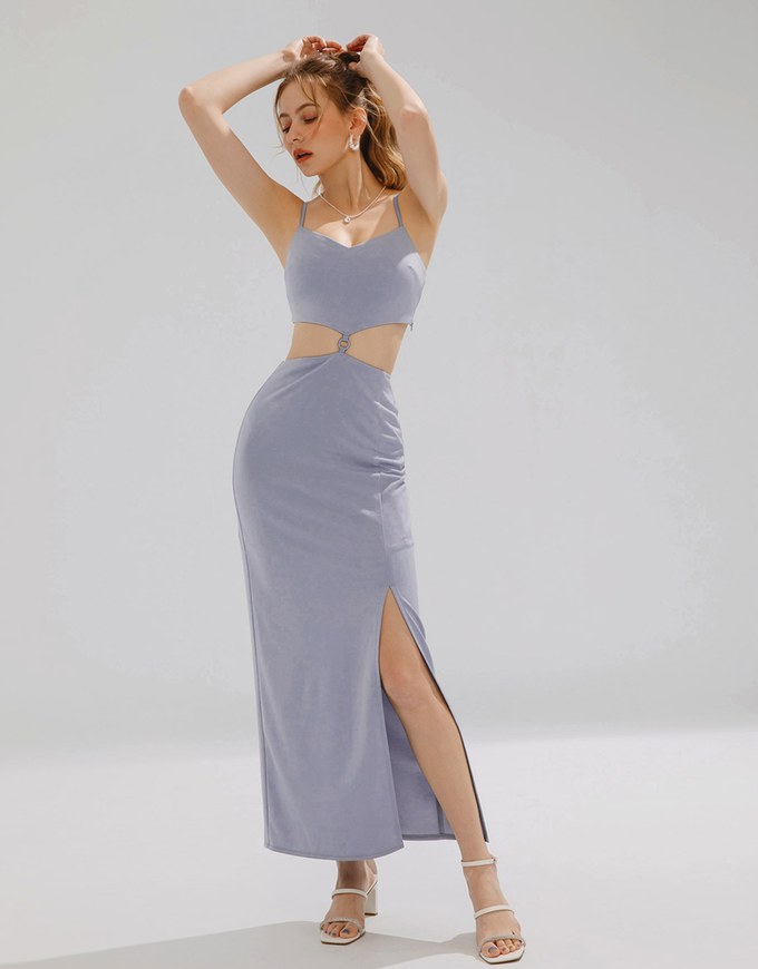 Sexy Hollow Slit Spaghetti Strap Padded Maxi Dress