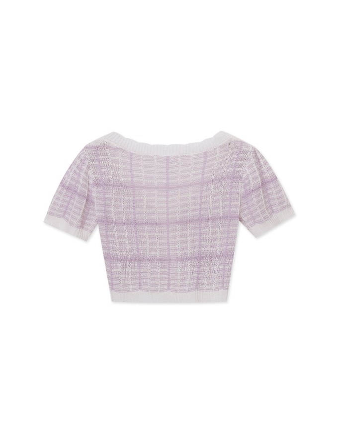 Tweed Plaid Trim Knit Top