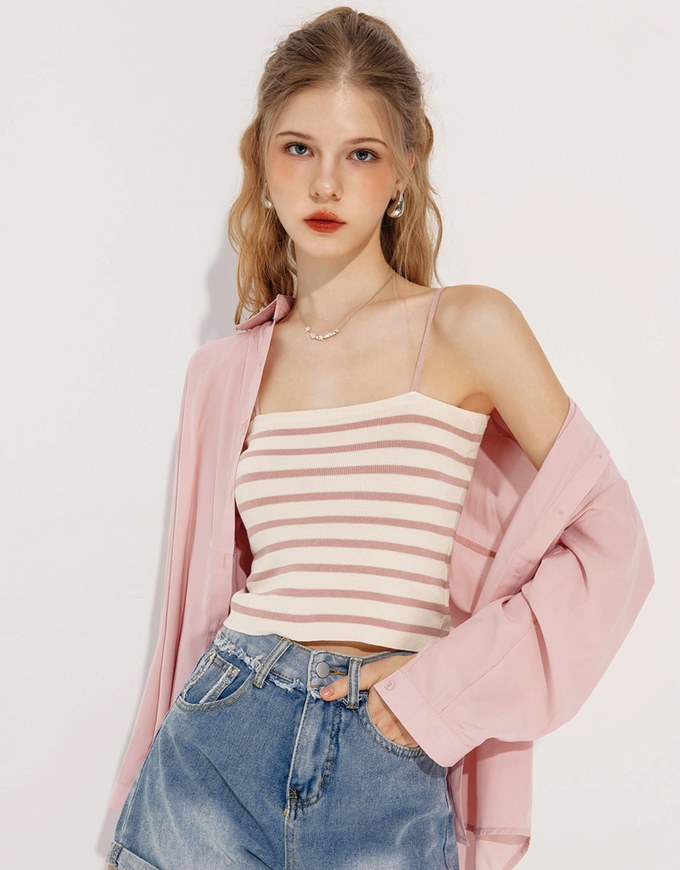 Striped Knit Cropped Cami Top