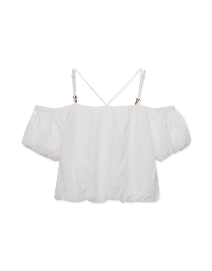 Beaded Puff Sleeve Thin Strap Top