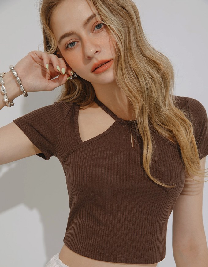 Lace Up Hollow Ribbed Top