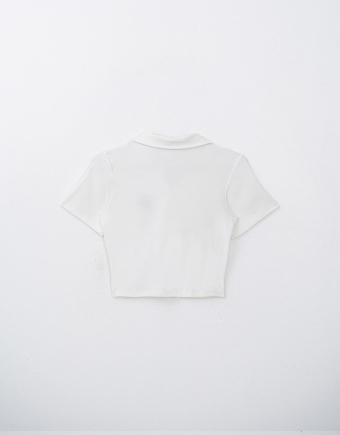 Cropped Polo Top With Embroidered Letter