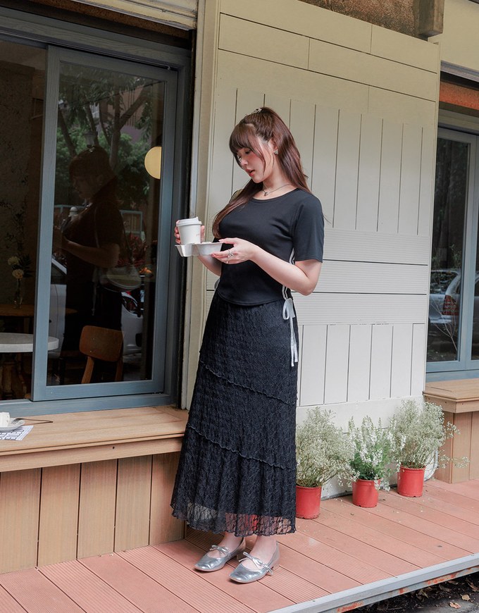 Elegant Sheer Asymmetrical Lace Maxi Skirt