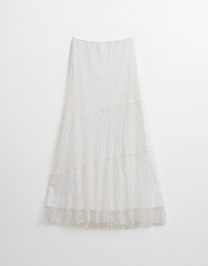 Elegant Sheer Asymmetrical Lace Maxi Skirt