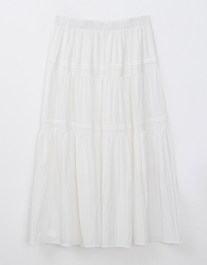 High Waist Plain Ruffled Hem Maxi Skirt