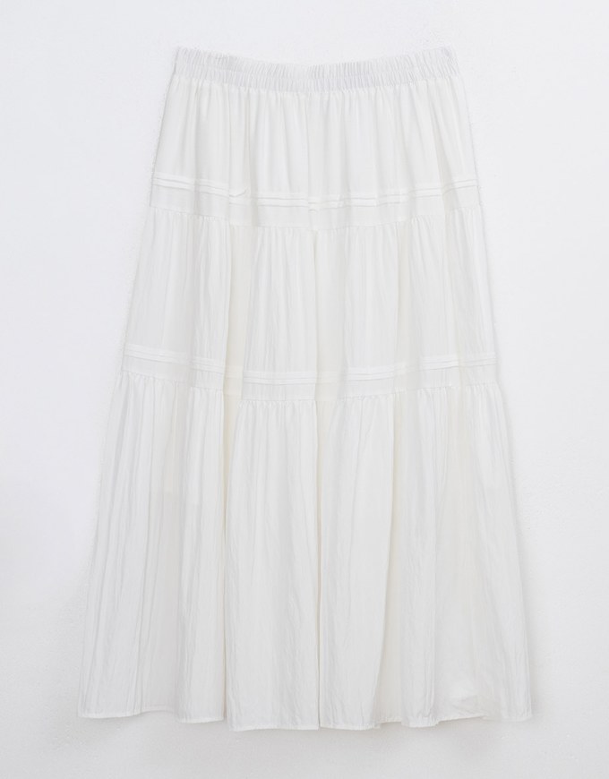 High Waist Plain Ruffled Hem Maxi Skirt