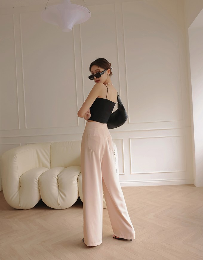 Sleek Hidden Placket Pleated High Waisted Wide Pants Culottes