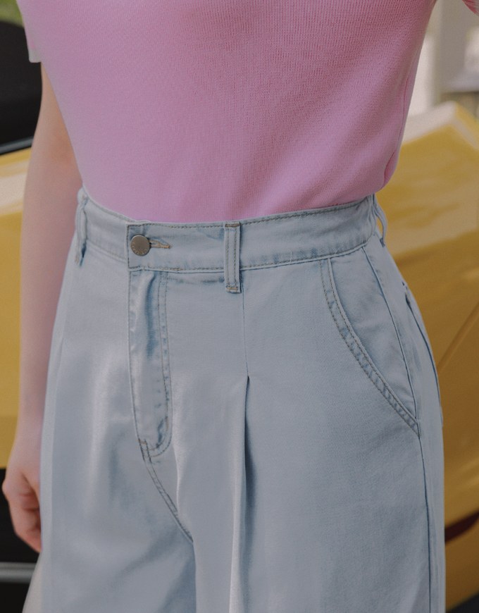 Cool Breeze Pleated Jeans Denim High Waisted Wide Pants Culottes