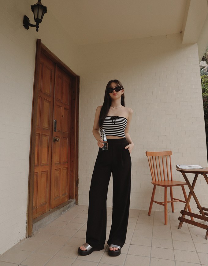 Classic Pleated Straight Leg High Waist Wide Trousers