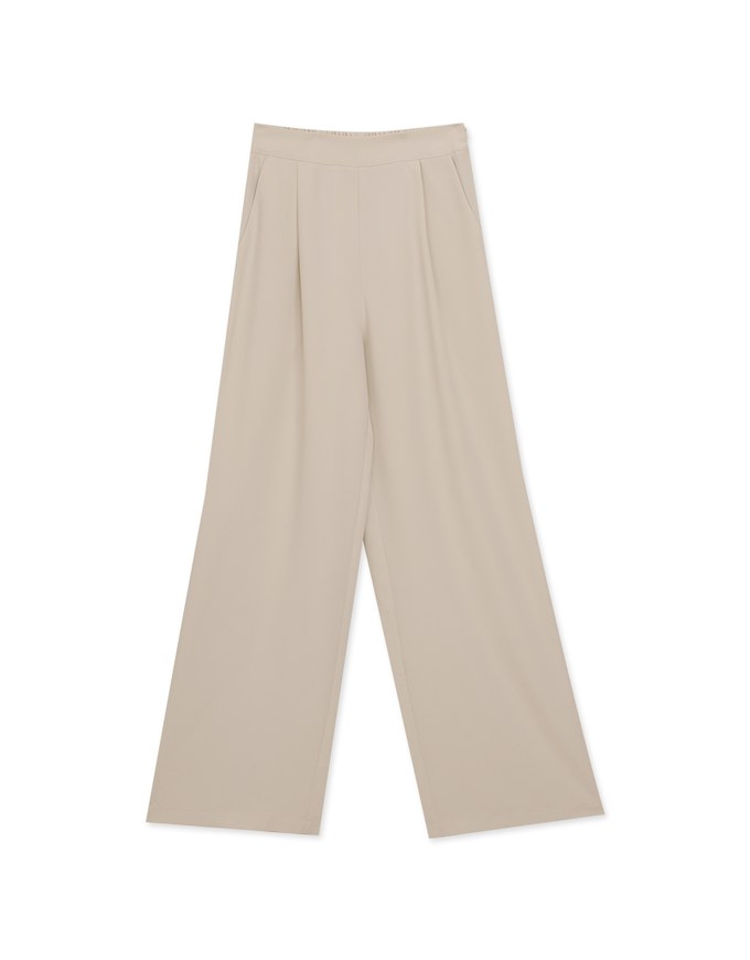 Classic Pleated Straight Leg High Waist Wide Trousers