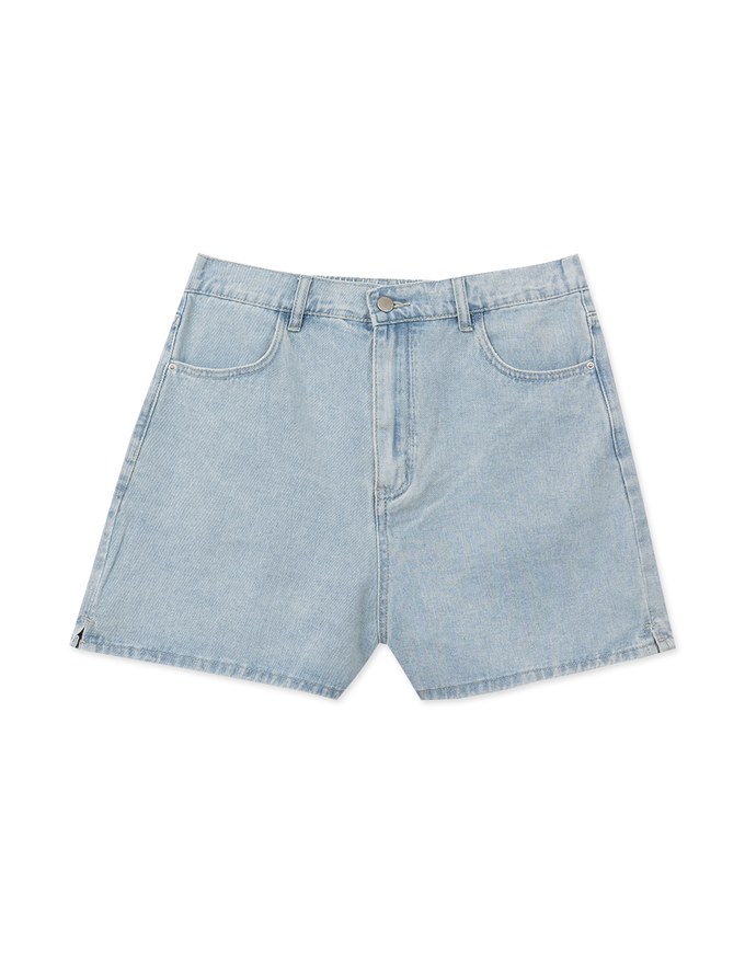 Washed Heart Side Slit Jeans Denim Shorts