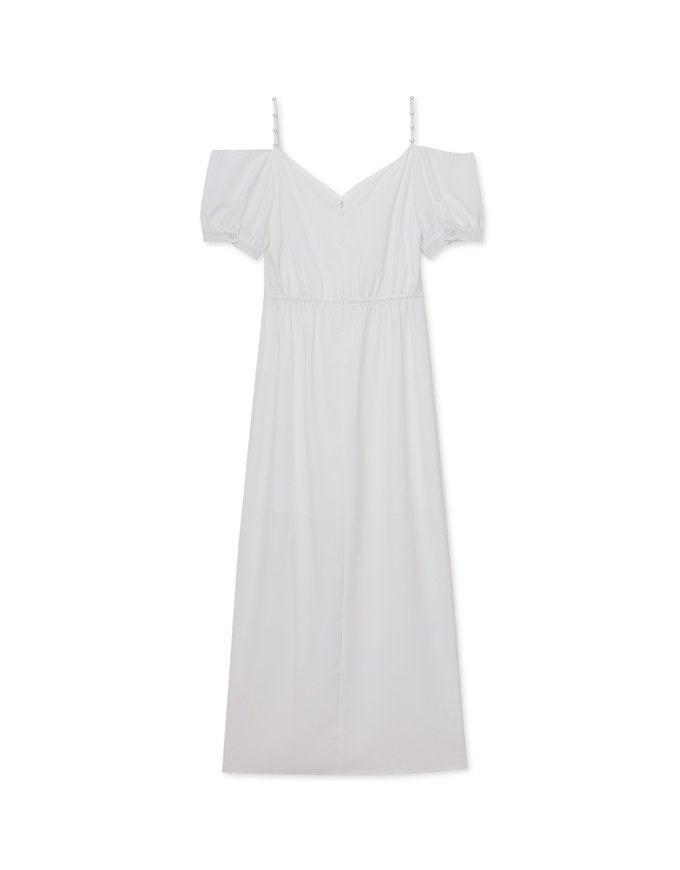 Elegant Pearl Strap Puff Sleeve Maxi Dress