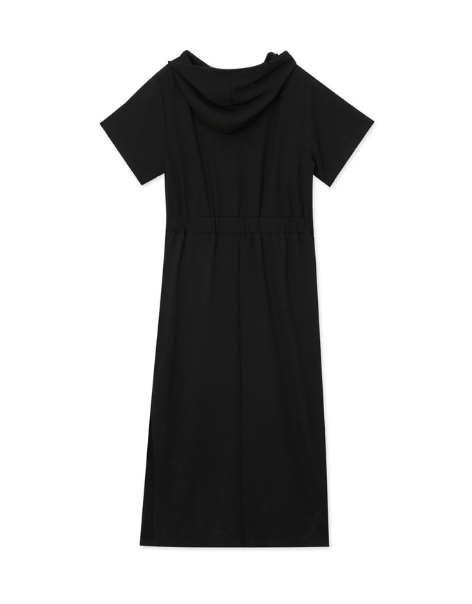 Front Zipper Casual Hooded Slit Maxi Dress