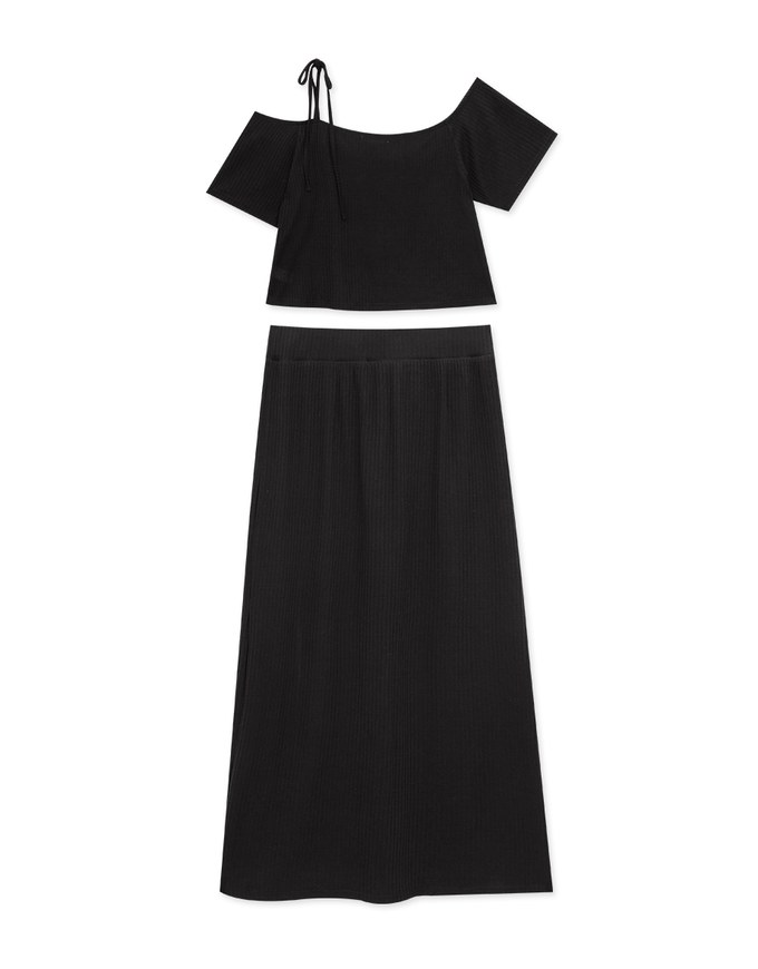 Off Shoulder Ribbed Top And Slit Maxi Skirt Set Wear