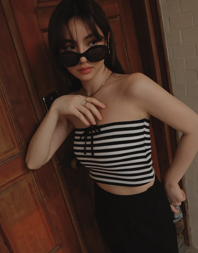 Striped Tie Knit Tube Top