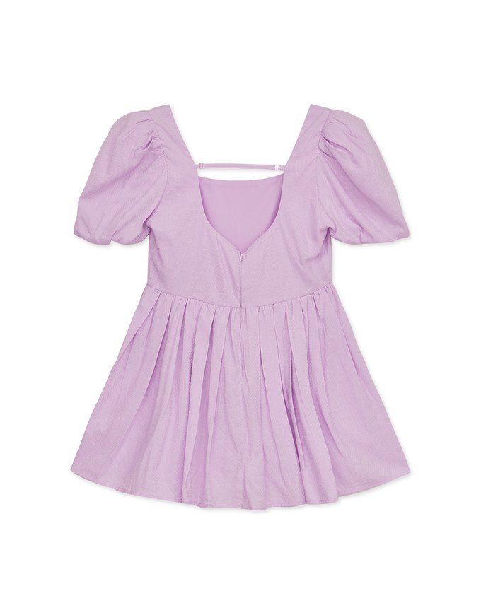 Sweet Puff Sleeve Square Neck Pleated Top