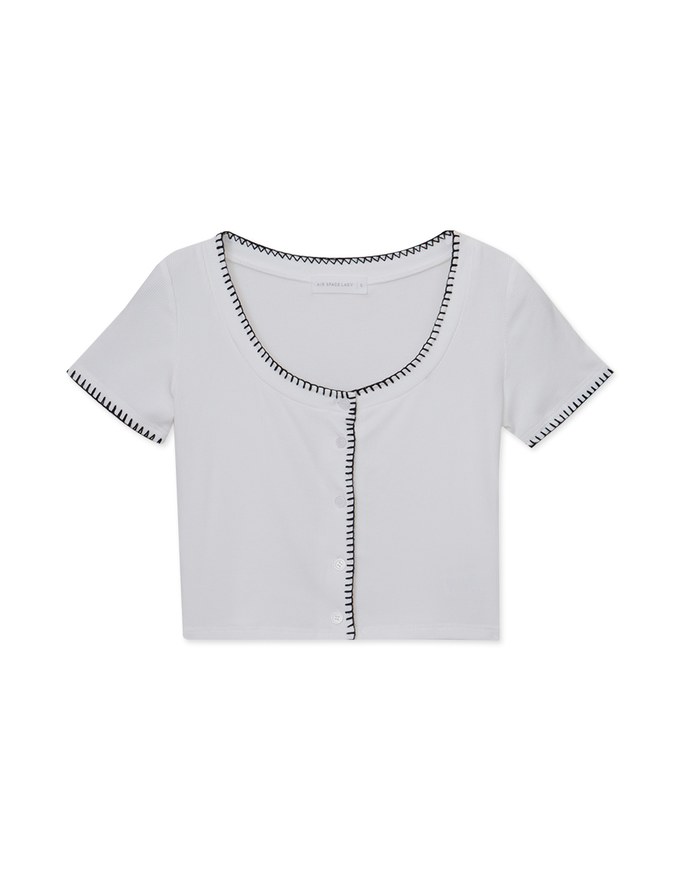 Stitched Trim Ribbed Top
