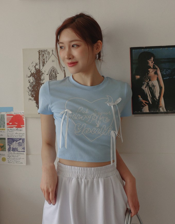 Korean Style Bow Satin Ribbon T-Shirt