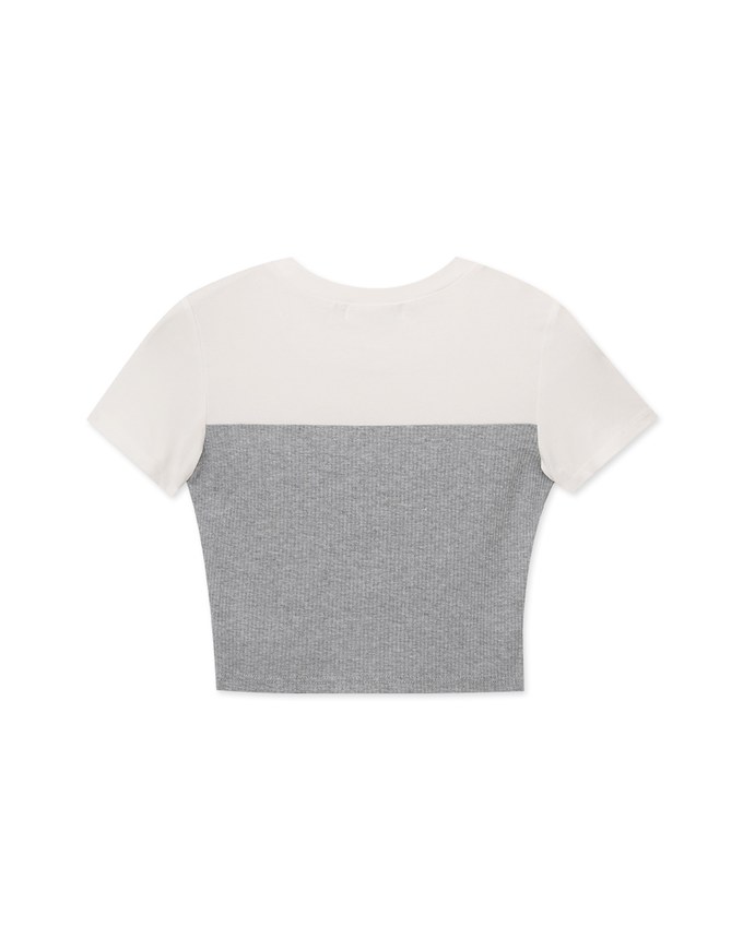 Mixed Material Short Sleeve Top