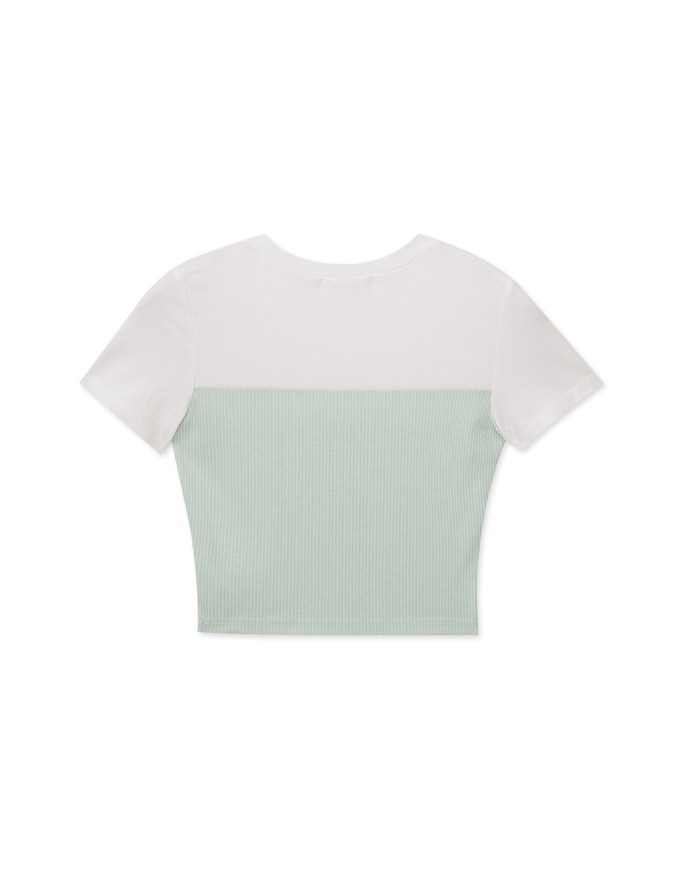 Mixed Material Short Sleeve Top