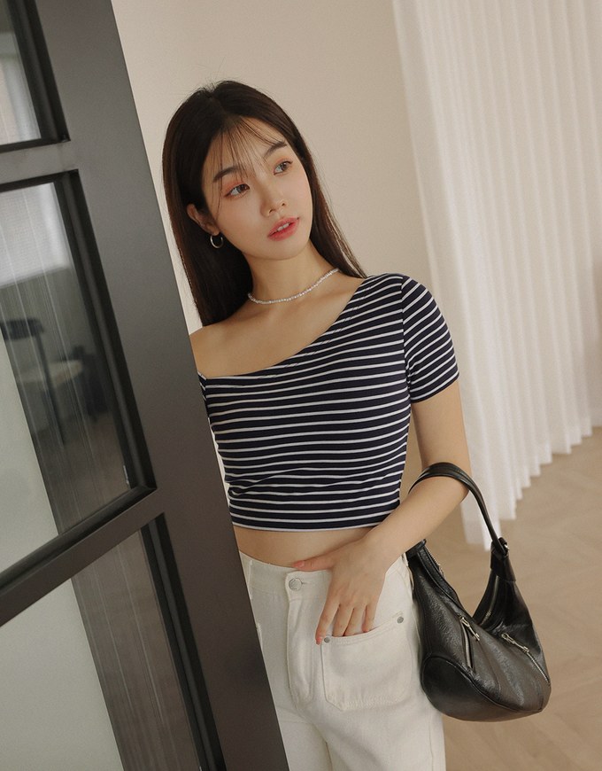 Striped Off Shoulder Padded Crop Top