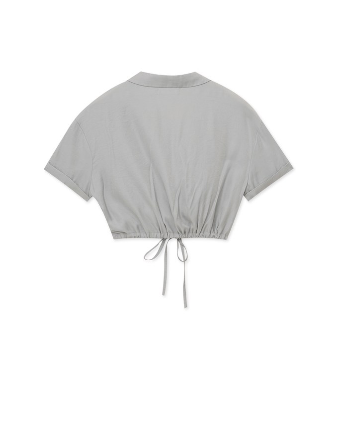 Open Collar Drawstring Gathered Top