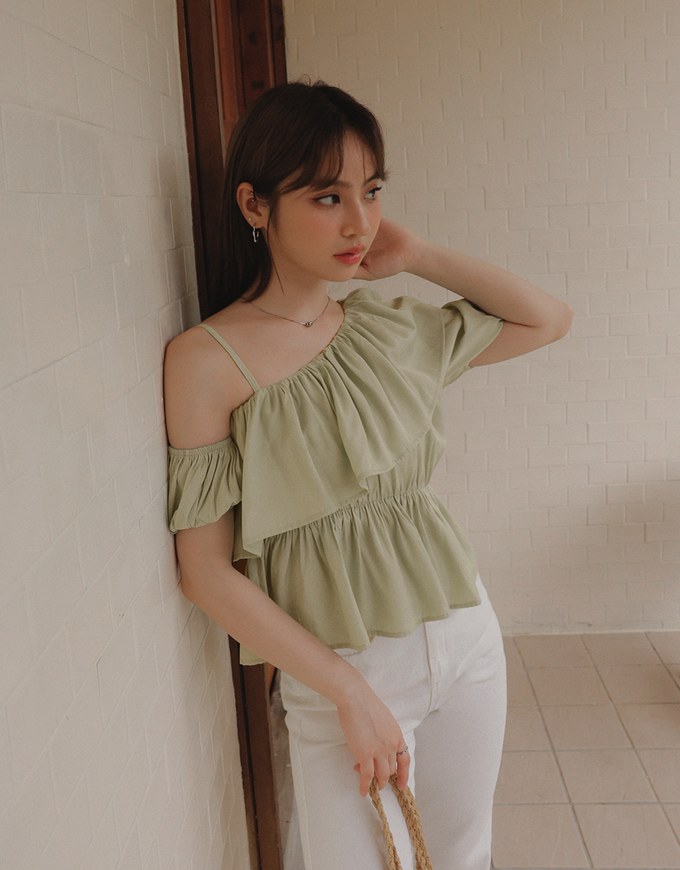 French One Shoulder Ruffle Top