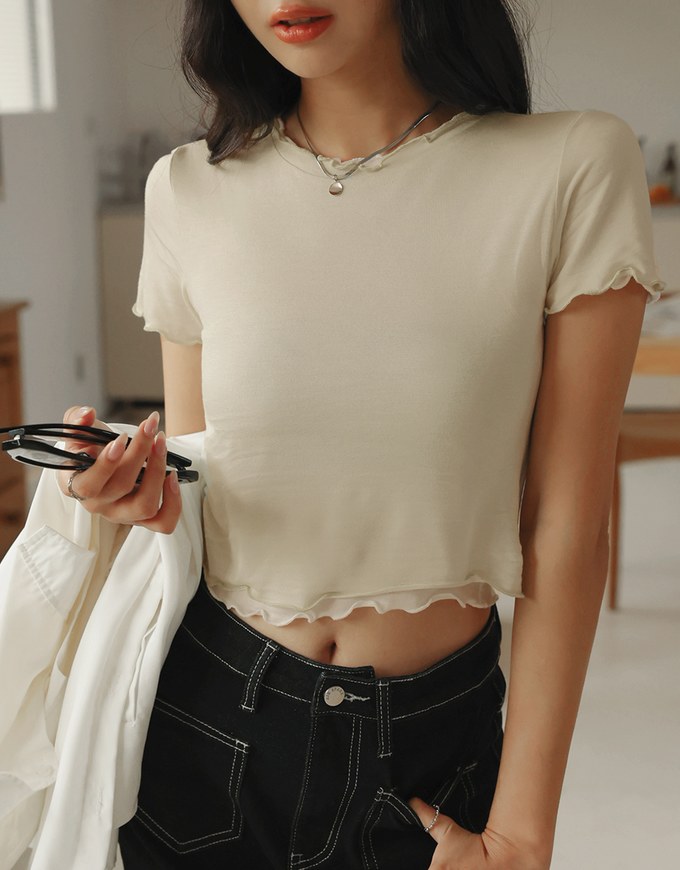 Slightly Sheer Ruffled Short Sleeve Top