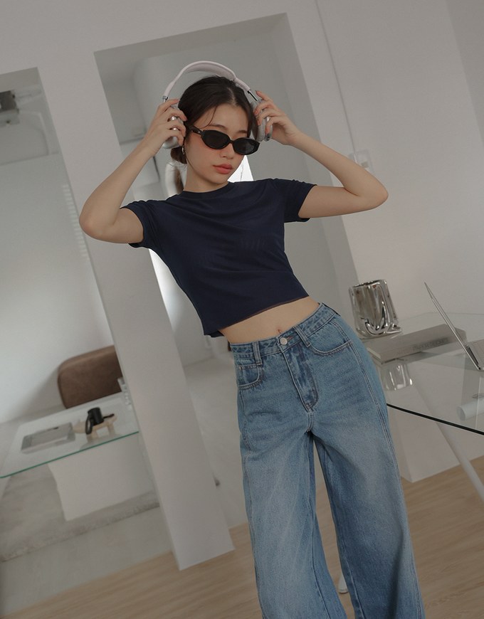 Solid Color Sheer Mesh Cropped Top