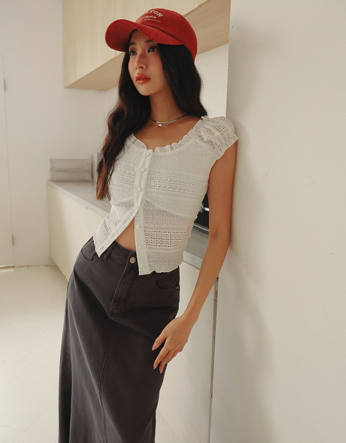 【Petite Girl】Maxi Denim Jeans Skirt Mermaid Shape with Back Pockets