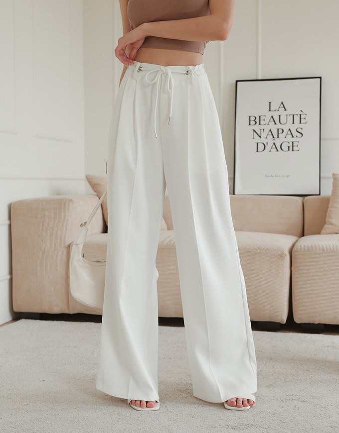 Draped Drawstring Pleated High Waisted Wide Pants Culottes