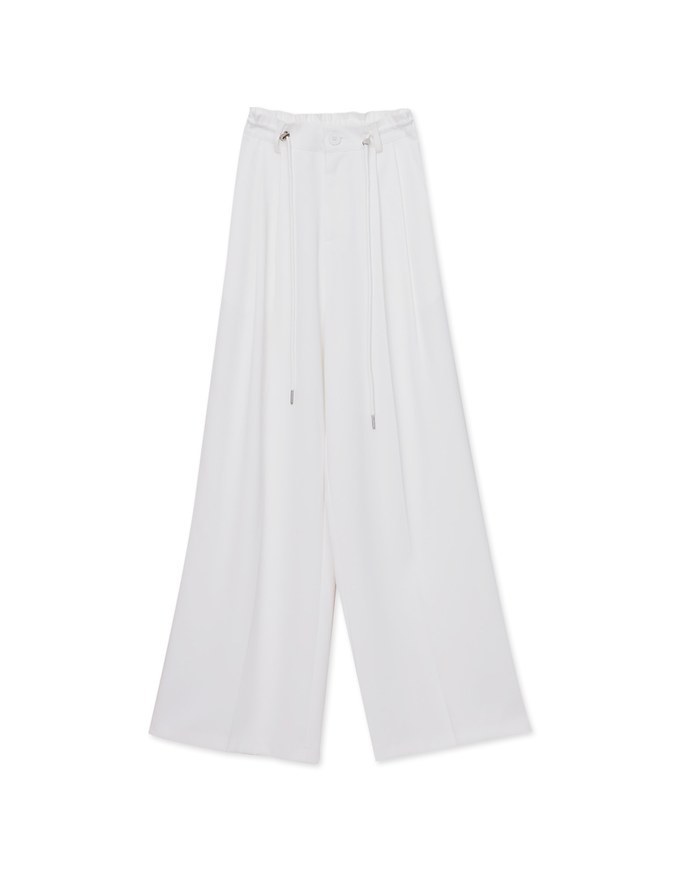 Draped Drawstring Pleated High Waisted Wide Pants Culottes