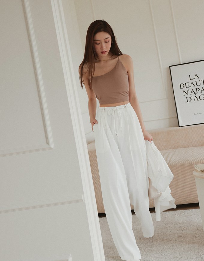 Draped Drawstring Pleated High Waisted Wide Pants Culottes