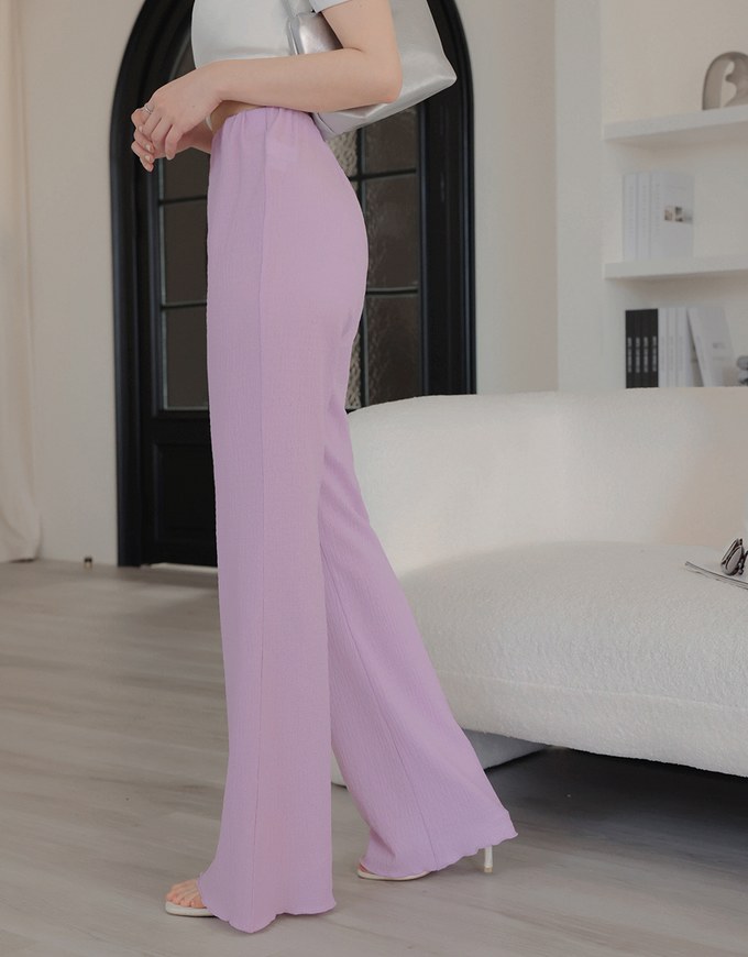 Lightweight Bubble Gauze Ruffled High Waist Wide Pants Culottes