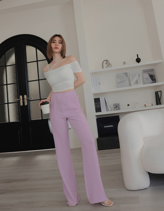 Lightweight Bubble Gauze Ruffled High Waist Wide Pants Culottes