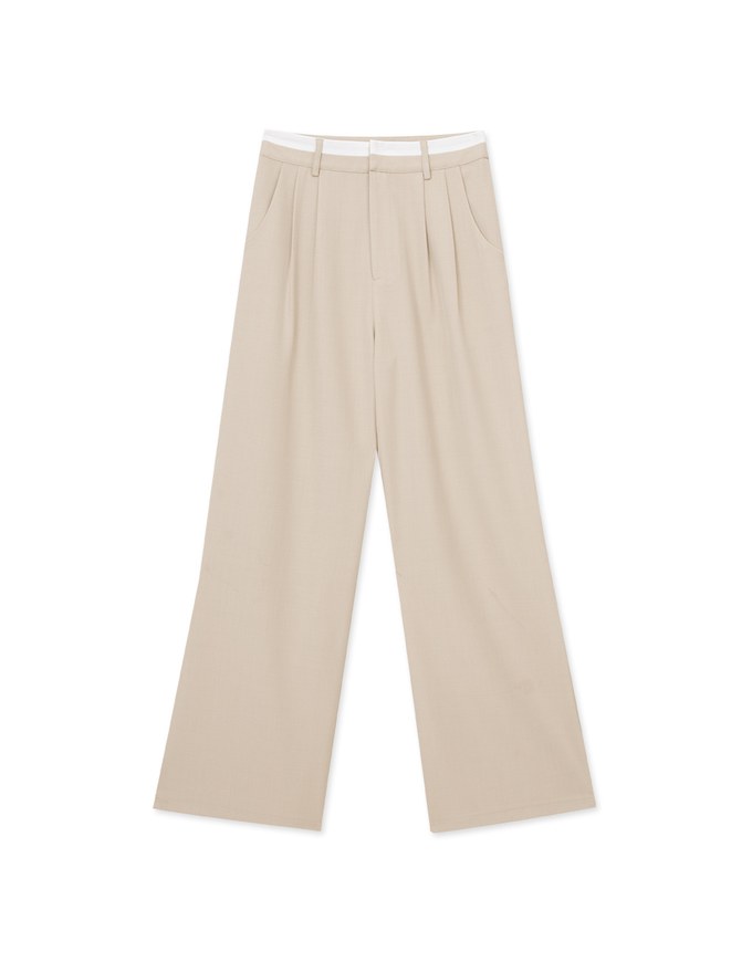 Contrast Color Pleated High Waisted Wide Pants Culottes