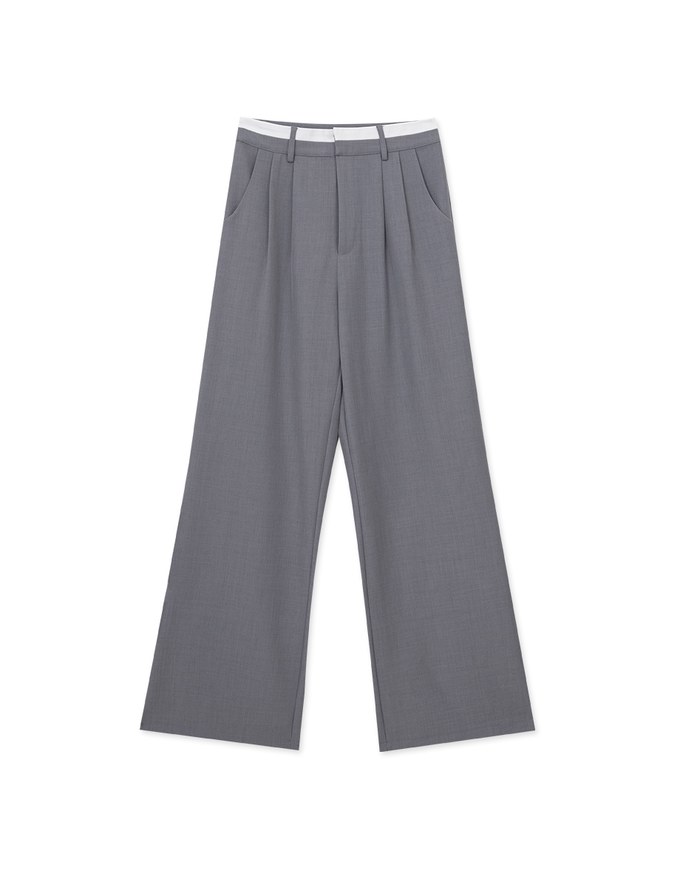 Contrast Color Pleated High Waisted Wide Pants Culottes