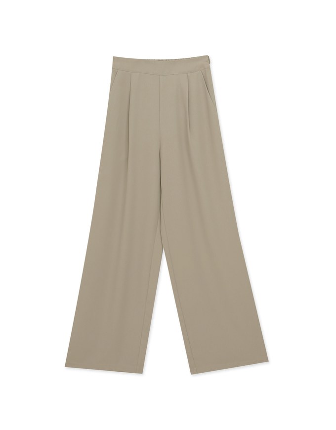 Classic Pleated Straight Leg High Waist Wide Trousers