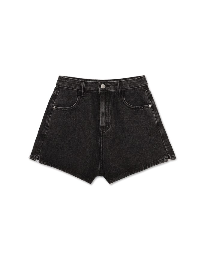 【Den!m LITE】Washed Heart Side Slit Jeans Denim Shorts