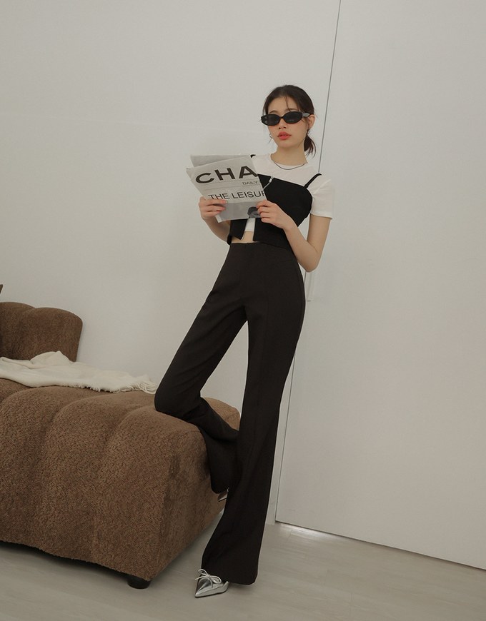 Regular Length High Waist Flared Trousers